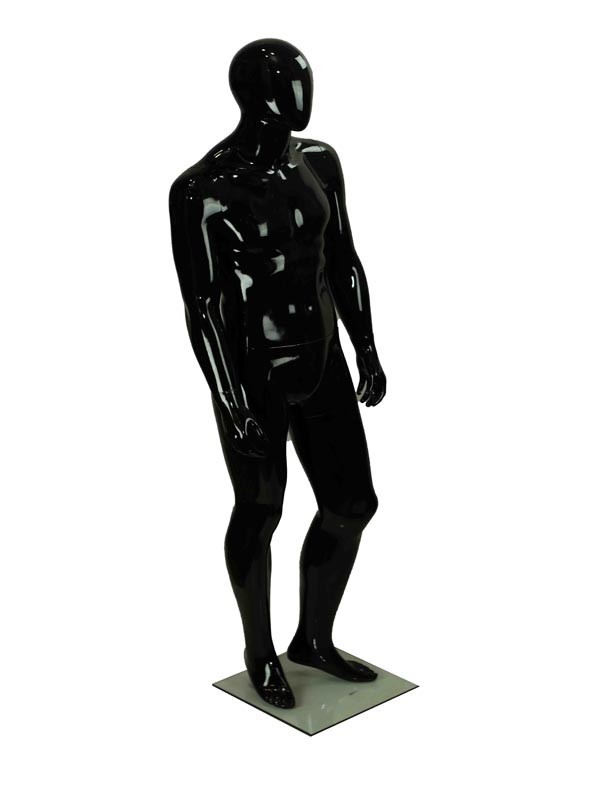 Maniquí Masculino Lacado en Negro Brillante Sin Características