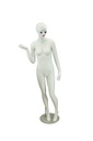 Maniquí femenino en blanco mate con pestañas azules y cabello esculpido