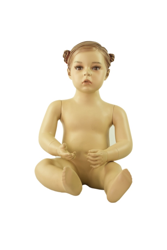 Maniquí realista de niña bebé sentada color carne 1-2 años