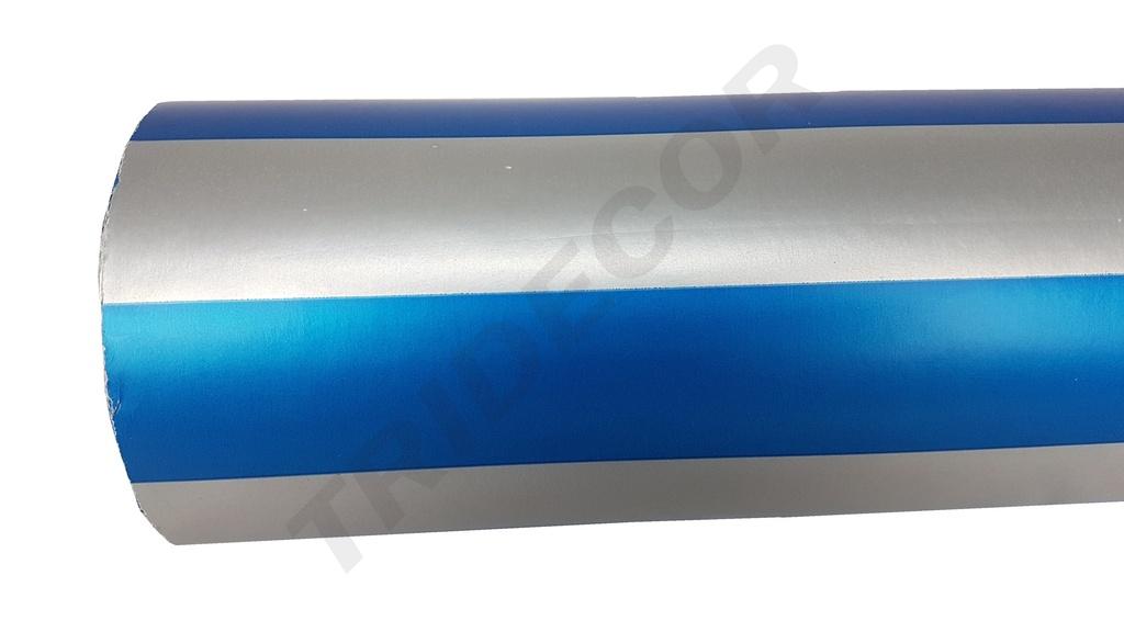 Papel de regalo con rayas anchas color plata y azul 31cm