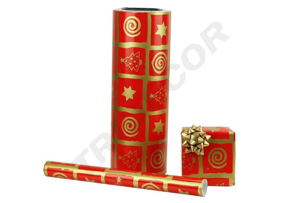 Papel de regalo rojo Motivos navideños dorados