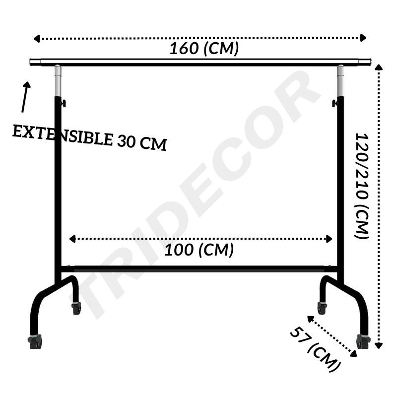 Perchero con Ruedas Extensible y Ajustable en Altura Negro 100cm