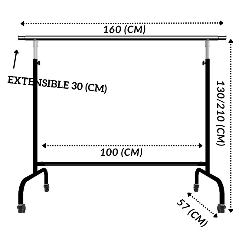 Perchero de cromo con ruedas extensibles y ajustables en altura