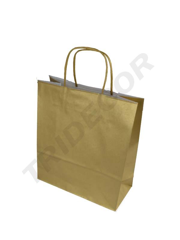 Bolsa de papel de celulosa con asa rizada, color dorado, 27X12X37 cm, 25 unidades