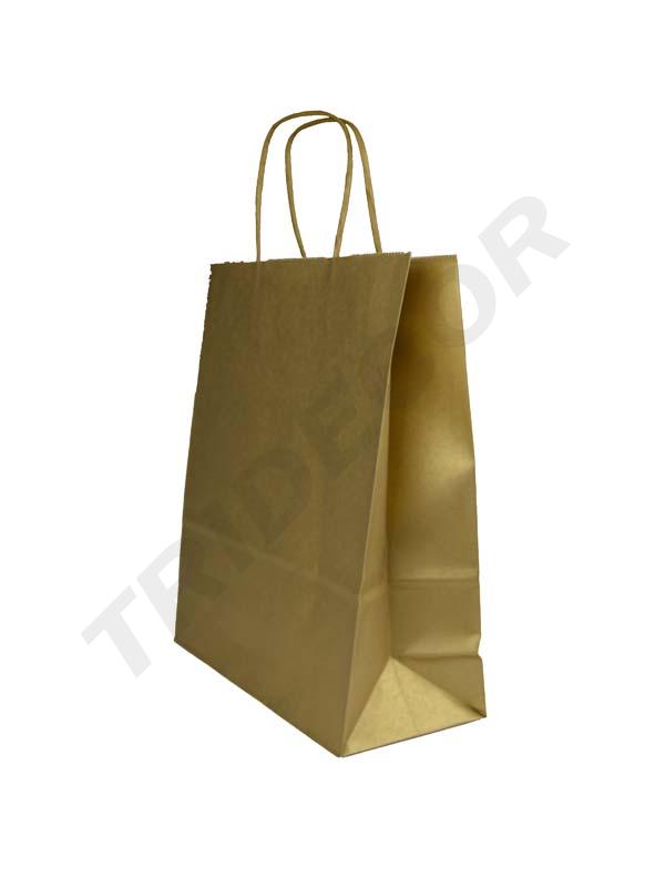 Bolsa de papel de celulosa con asa rizada, color dorado, 27X12X37 cm, 25 unidades