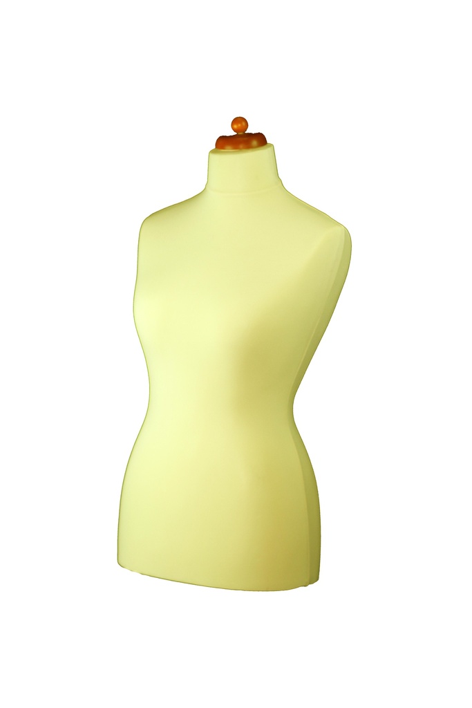 Busto de Mujer en Tela Beige con Copa y Pie de Madera Blanca 'T' 42