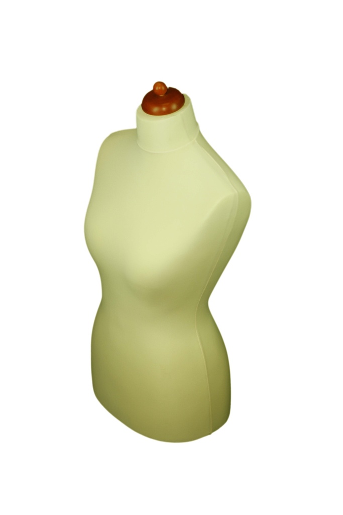 Busto de Mujer en Tela Beige con Copa y Pie de Madera Blanca 'T' 42