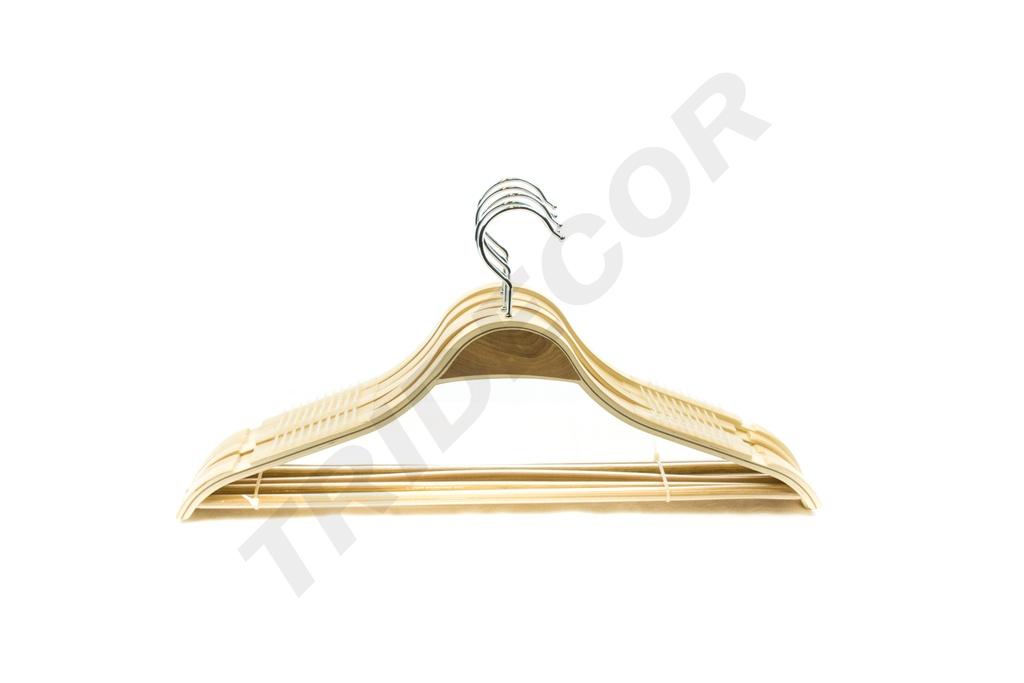 Percha de madera contrachapada con barra y silicona antideslizante 45cm 5 unidades