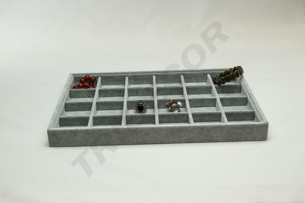 Bandeja de Joyería de Terciopelo Gris 24 Compartimentos 35x24x3 cm