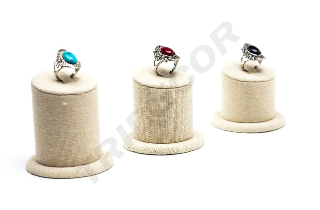 Expositor de Anillos de Lino Beige 3 Alturas