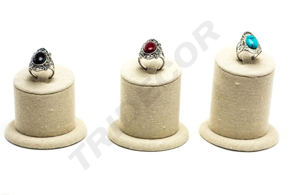 Expositor de Anillos de Lino Beige 3 Alturas