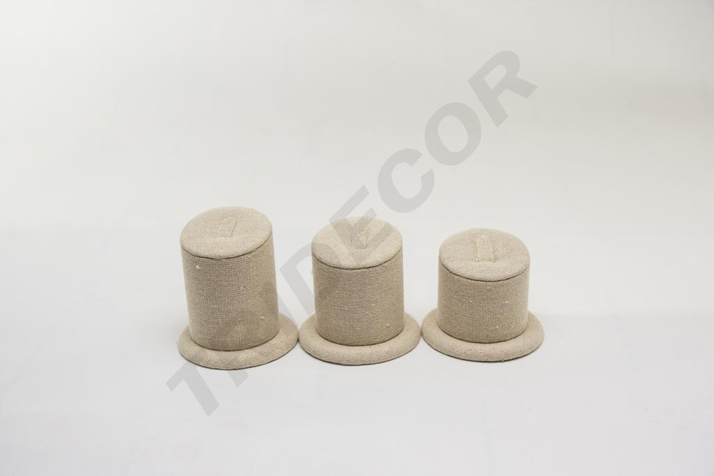 Expositor de Anillos de Lino Beige 3 Alturas