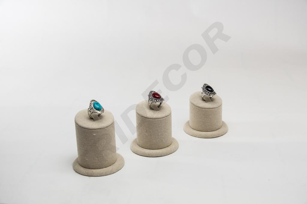 Expositor de Anillos de Lino Beige 3 Alturas