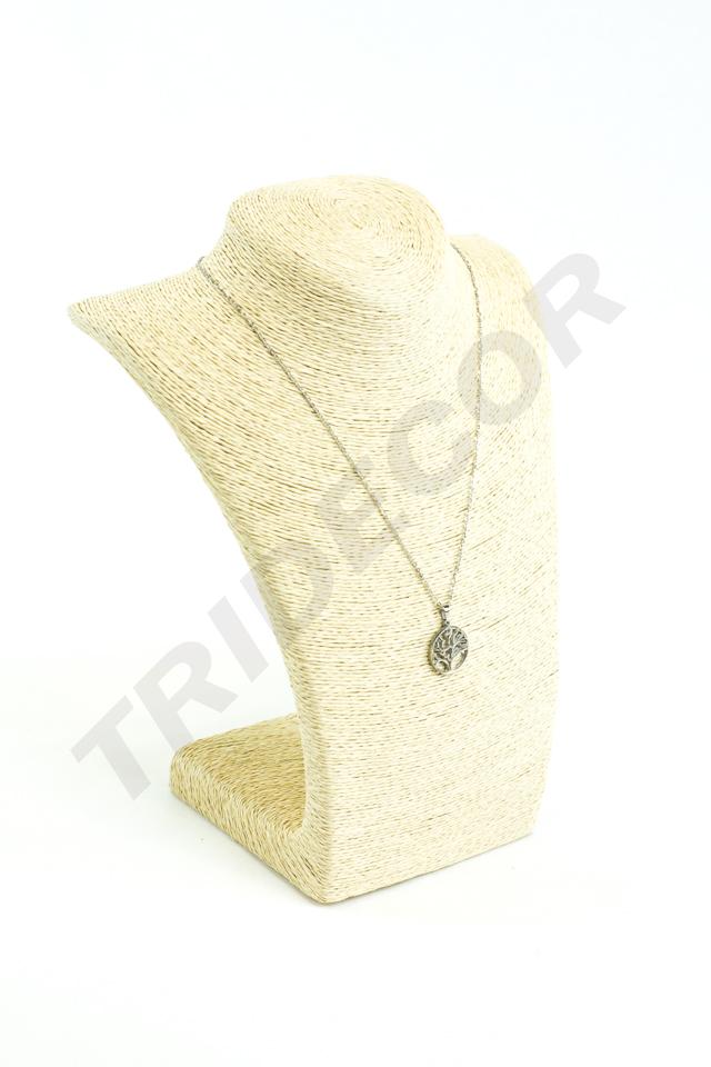 Expositor de collares cubierto con cuerda beige o marrón