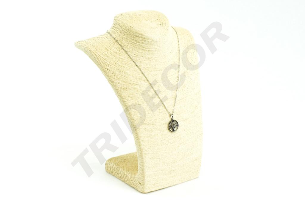 Expositor de collares cubierto con cuerda beige o marrón