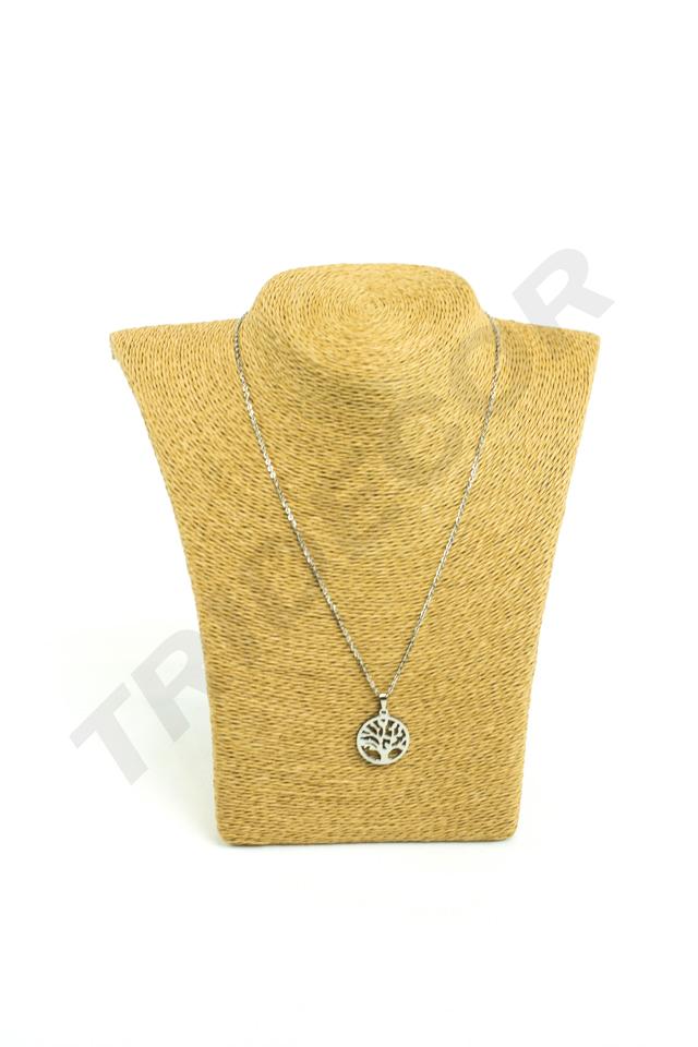 Expositor de collares, color aguacate, cubierto de cuerda