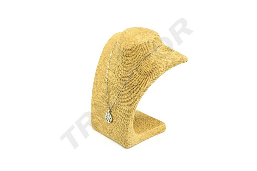 Expositor de collares, color aguacate, cubierto de cuerda
