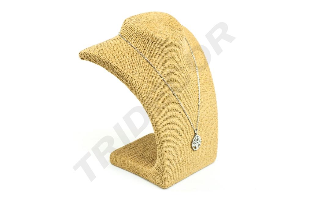 Expositor de collares, color aguacate, cubierto de cuerda