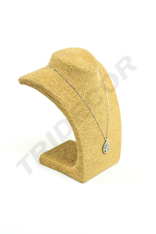 Expositor de collares, color aguacate, cubierto de cuerda