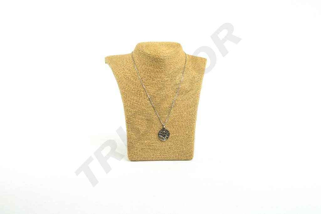 Expositor de collares, color aguacate, cubierto de cuerda