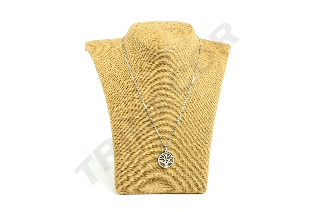 Expositor de collares, color aguacate, cubierto de cuerda