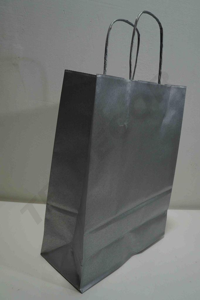 Bolsa de papel de celulosa con asa rizada plateada 22X10X27CM - 25 unidades