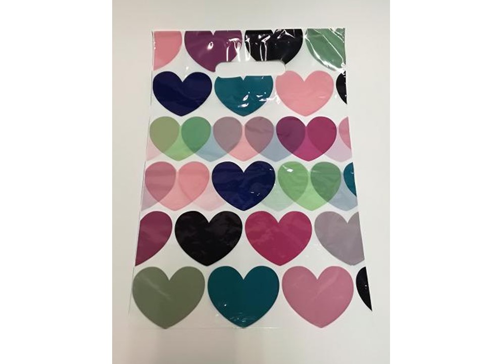 Bolsas de plástico con asa troquelada 25X35cm Corazones 100 unidades