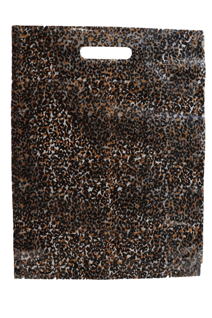 Bolsa de Plástico con Estampado de Leopardo 35x45 cm con Asa Troquelada, 100 Piezas