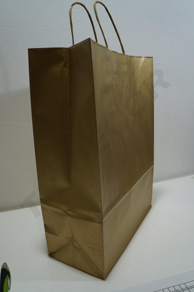 Bolsa de papel de celulosa con asa rizada, color dorado, 27X12X37 cm, 25 unidades