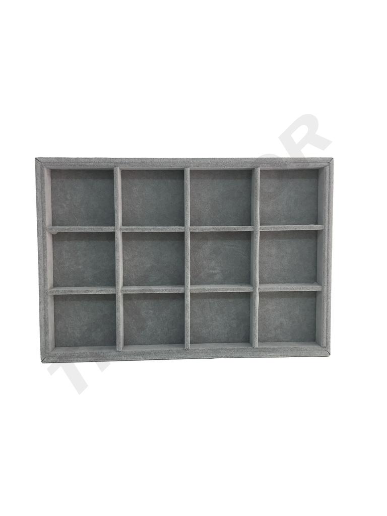 Caja de Terciopelo Gris Oscuro con 12 Compartimentos, 35X24X3 CM