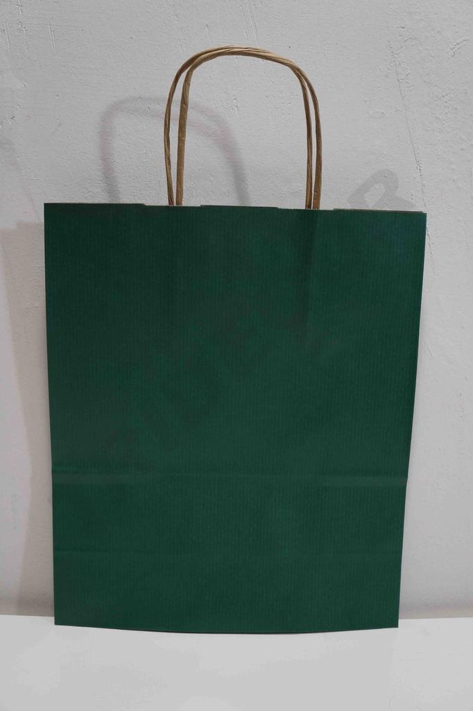 Bolsa de papel Kraft con asa rizada, color verde, 27X22X10 cm, 25 unidades