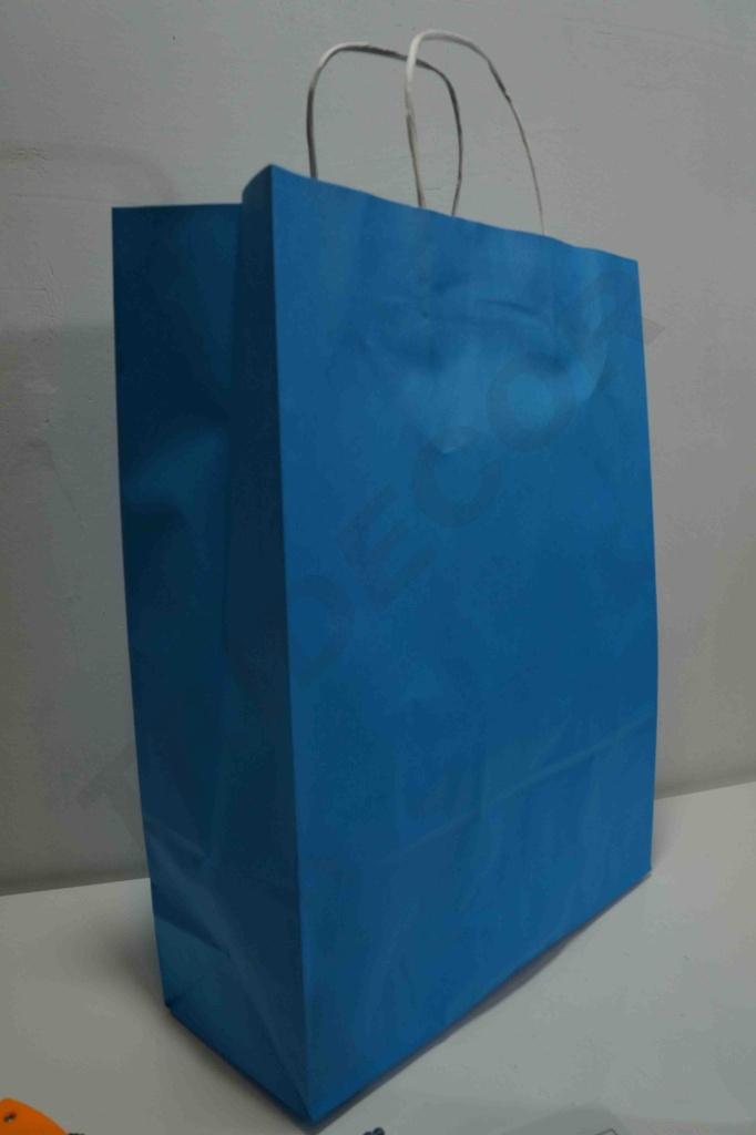 Bolsa de papel kraft azul claro con asa retorcida 32X40X12 25 unidades