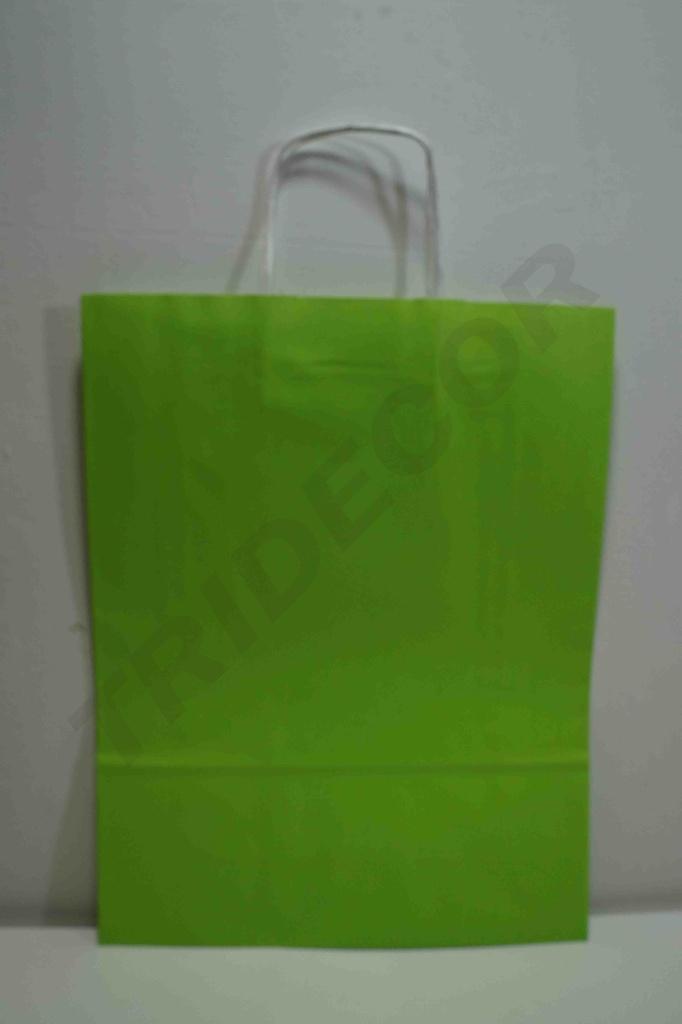 Bolsa de papel verde claro con asa rizada 41x32x13cm 25 unidades