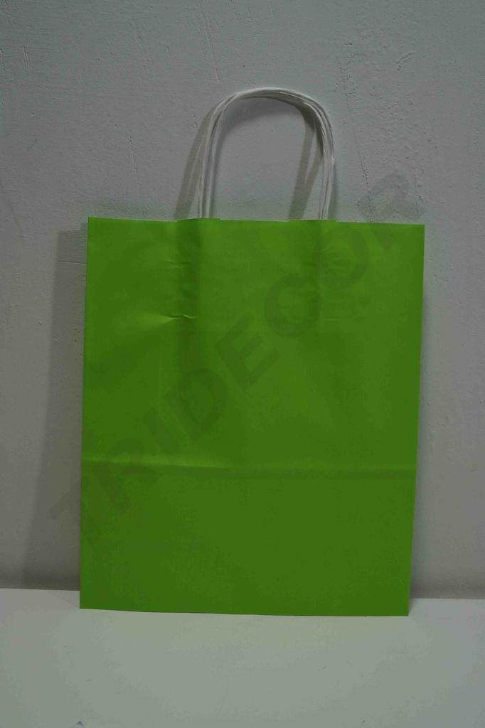 Bolsa de papel verde claro con asa rizada 29X22X10 cm 25 unidades