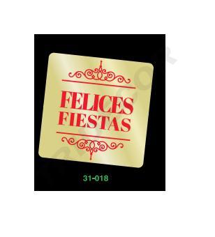 Pegatina 'Felices Fiestas'. Cuadrado Rojo y Dorado