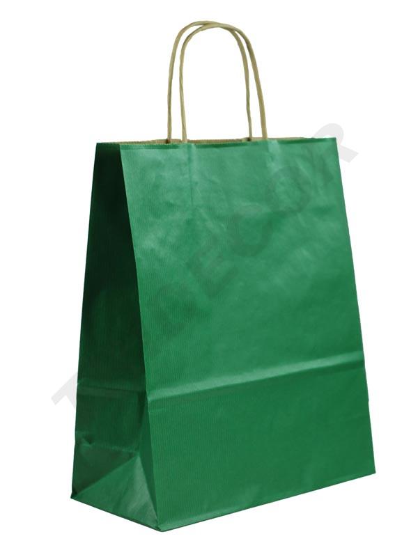 Bolsa de papel Kraft con asa rizada, color verde, 27X22X10 cm, 25 unidades