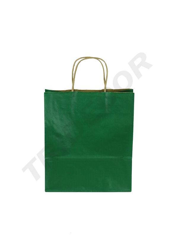 Bolsa de papel Kraft con asa rizada, color verde, 27X22X10 cm, 25 unidades