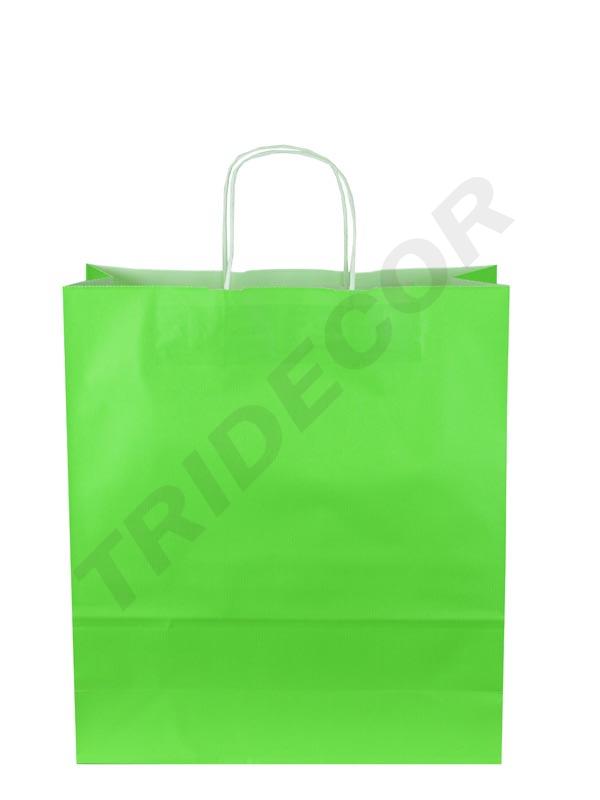 Bolsa de papel verde claro con asa rizada 41x32x13cm 25 unidades