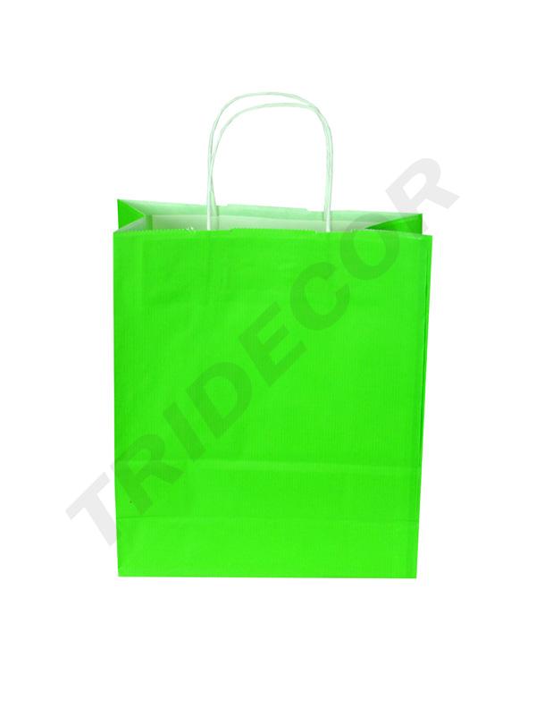 Bolsa de papel verde claro con asa rizada 29X22X10 cm 25 unidades