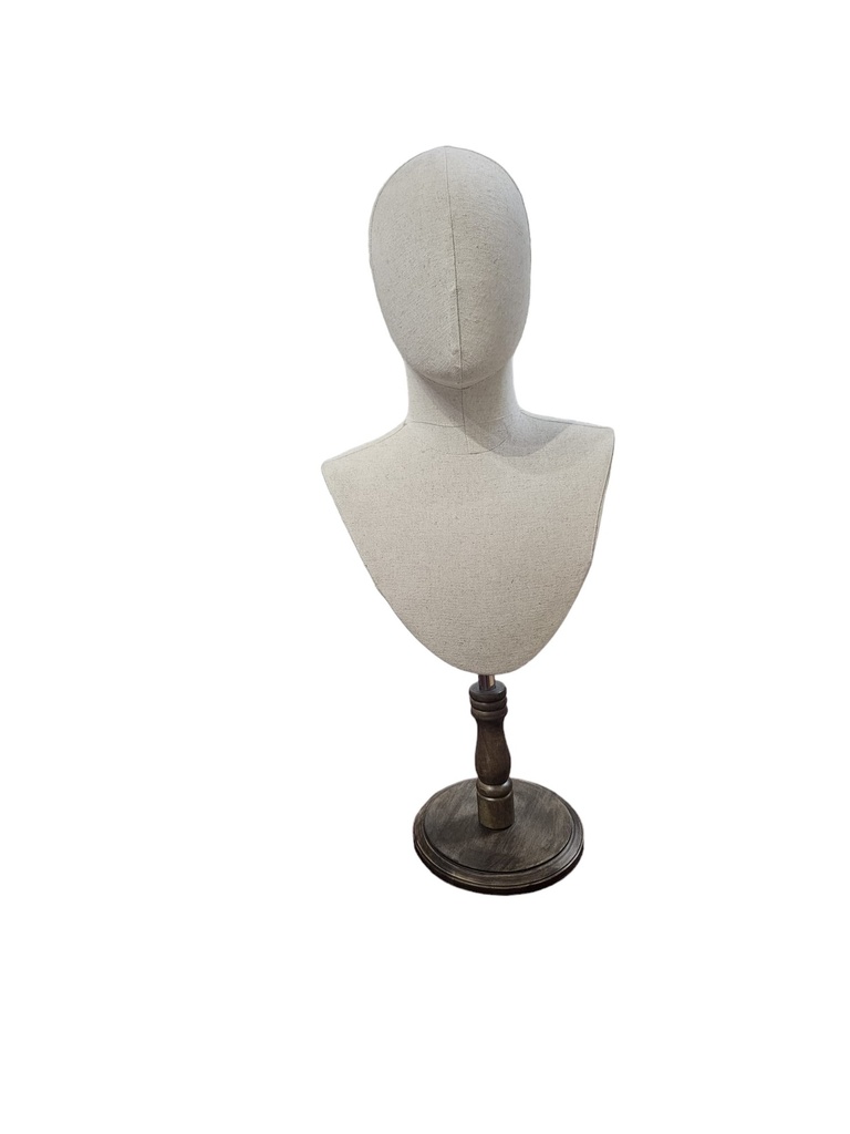 Busto de Pecho Corto Hombre con Base de Madera