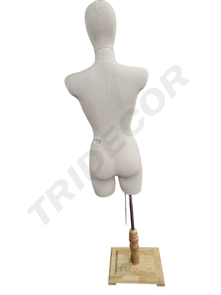 Busto Mujer Lino Sin Brazo Base Rectangular Madera Clara