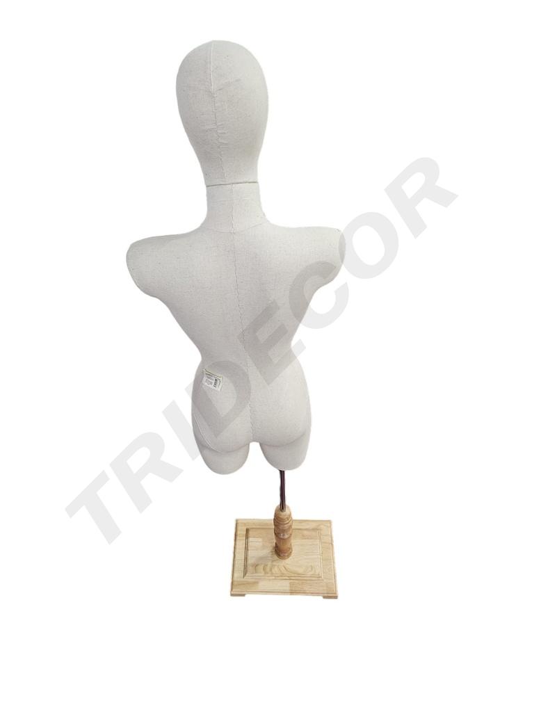 Busto Mujer Lino Sin Brazo Base Rectangular Madera Clara