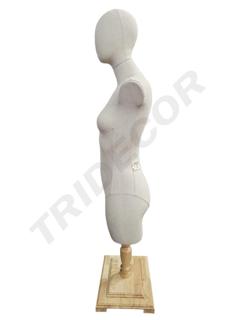 Busto Mujer Lino Sin Brazo Base Rectangular Madera Clara