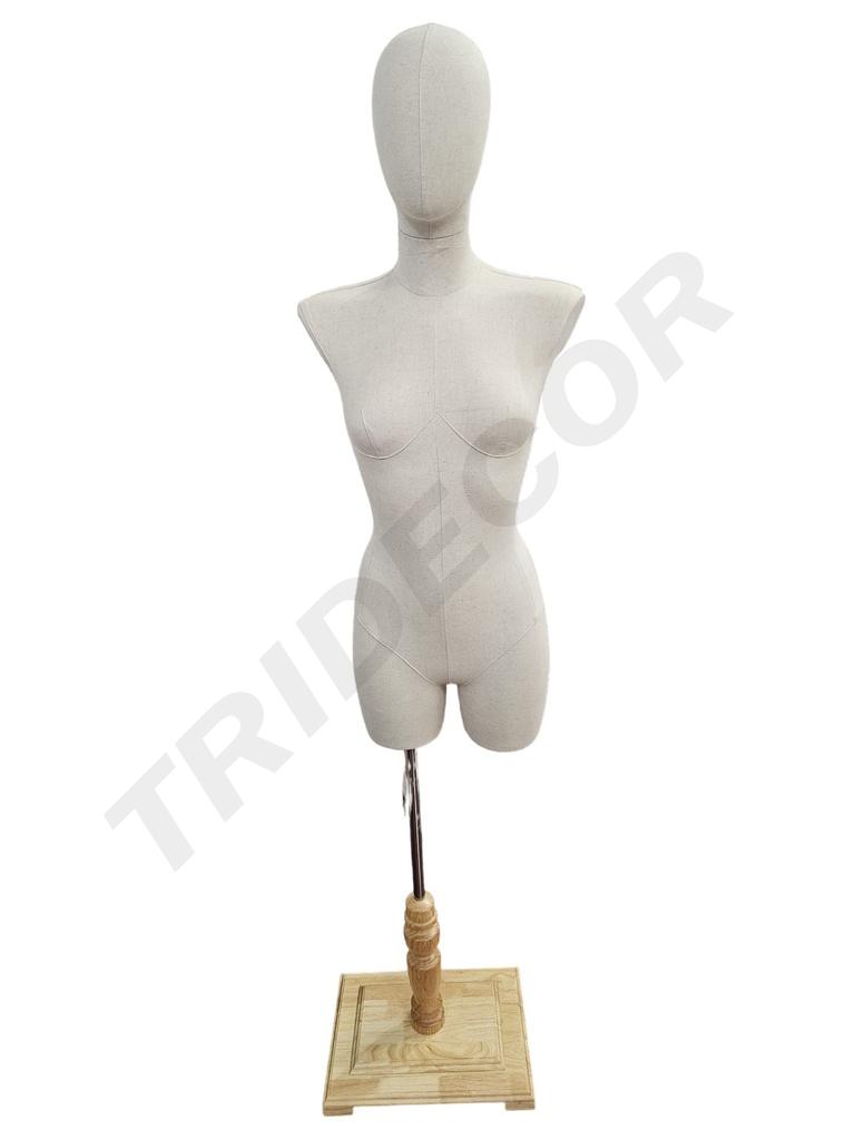 Busto Mujer Lino Sin Brazo Base Rectangular Madera Clara