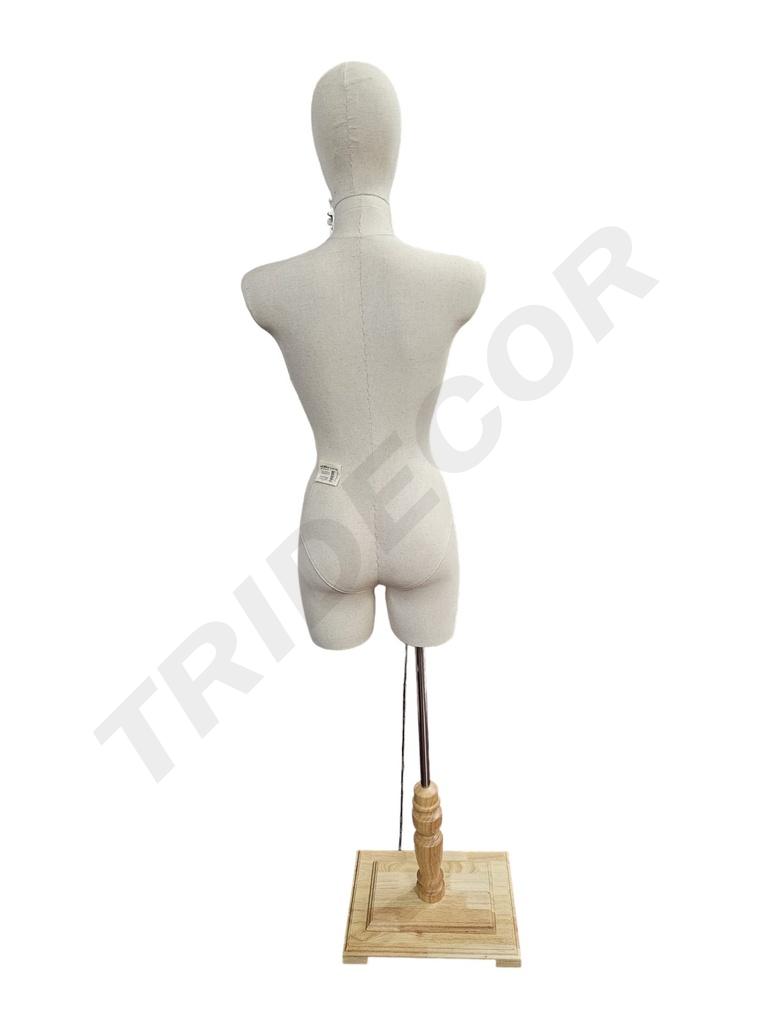 Busto Mujer Lino Sin Brazo Base Rectangular Madera Clara