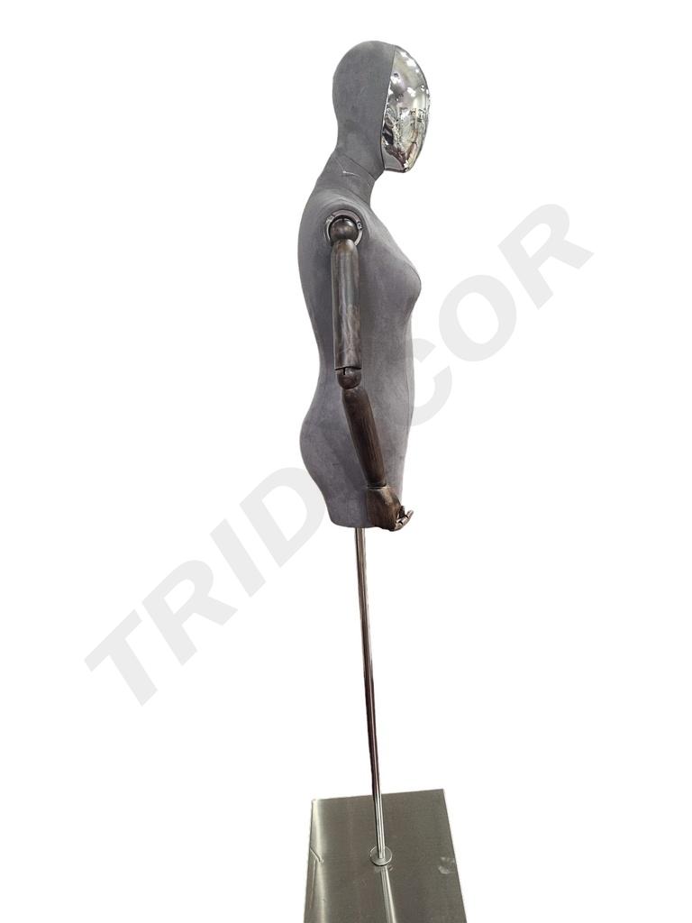 Busto Mujer Lino Gris con Cabeza Plateada