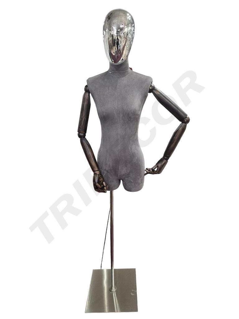 Busto Mujer Lino Gris con Cabeza Plateada