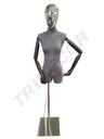 Busto Mujer Lino Gris con Cabeza Plateada