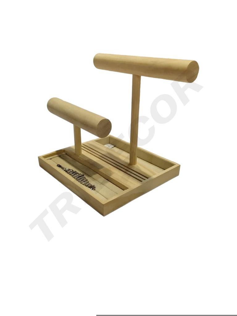 Expositor Lino Madera con 2 Soporte para Pulseras y Anillos