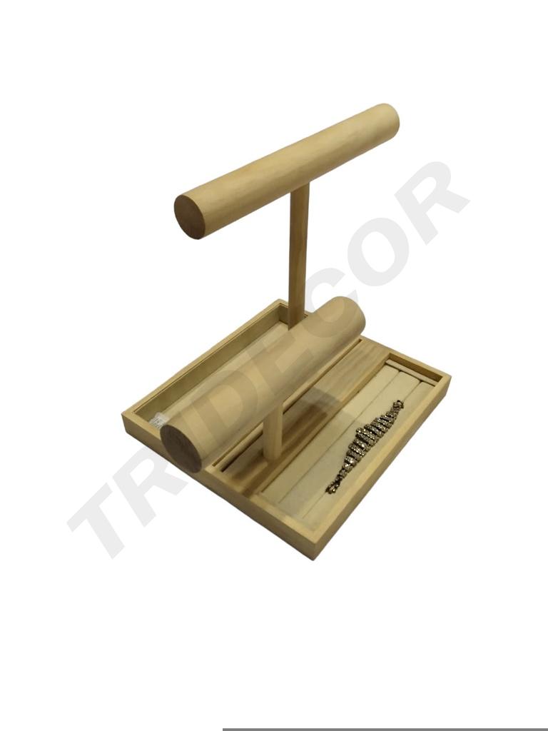 Expositor Lino Madera con 2 Soporte para Pulseras y Anillos